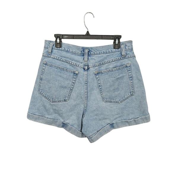 High Waisted Button Front Womens Shorts Sz 14 Large Light Blue Denim Rolled Hem - Picture 2 of 4